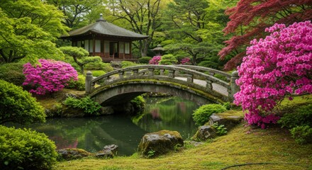 Fototapeta premium Serene Japanese Garden Landscape Scene.