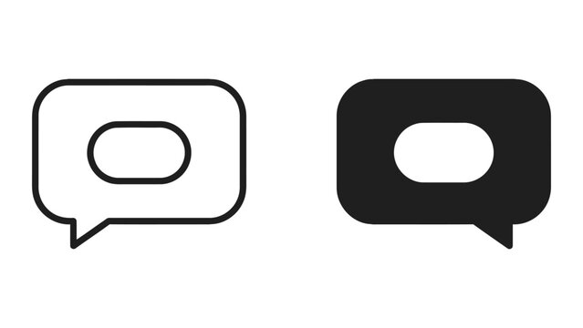 Square chat bubble icon set featuring inner oval representing message conversational interface element