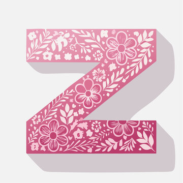 Letter Z decorated with pink floral pattern