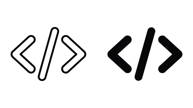 Programming code tags isolated icons in line and solid style