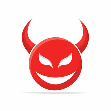 Red Devil Face Icon with Horns and Evil Smile