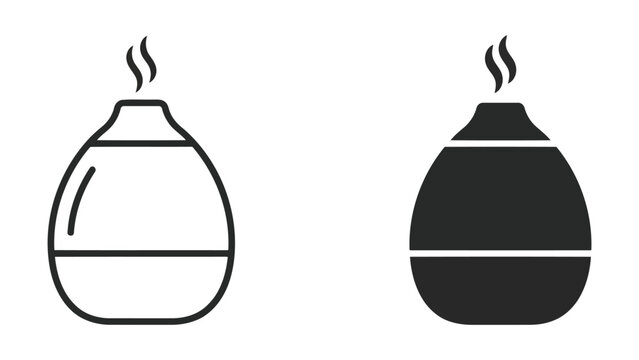 Elegant aromatherapy diffuser icon set with linear and solid black minimalist design style