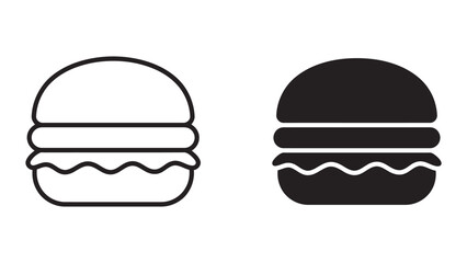 Fototapeta premium Hamburger food icons set in outline and solid black styles for restaurant menu and food delivery app design projects and fast food branding assets for mobile and web interface user experiences