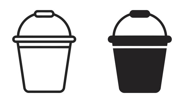 Bucket outline and solid black icon graphic vector isolated white background for cleaning