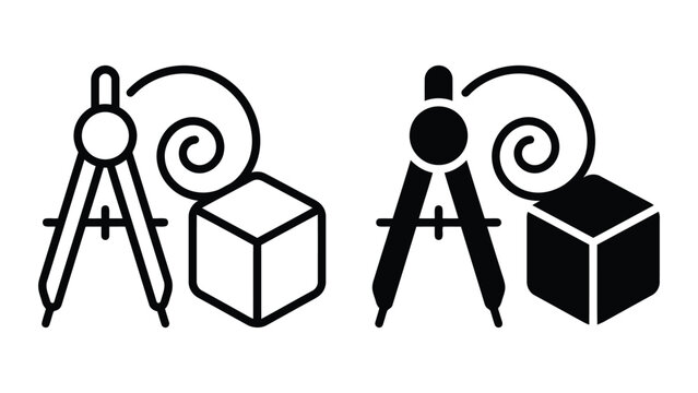 Drafting compass and cube icon for 3D design and technical modeling applications