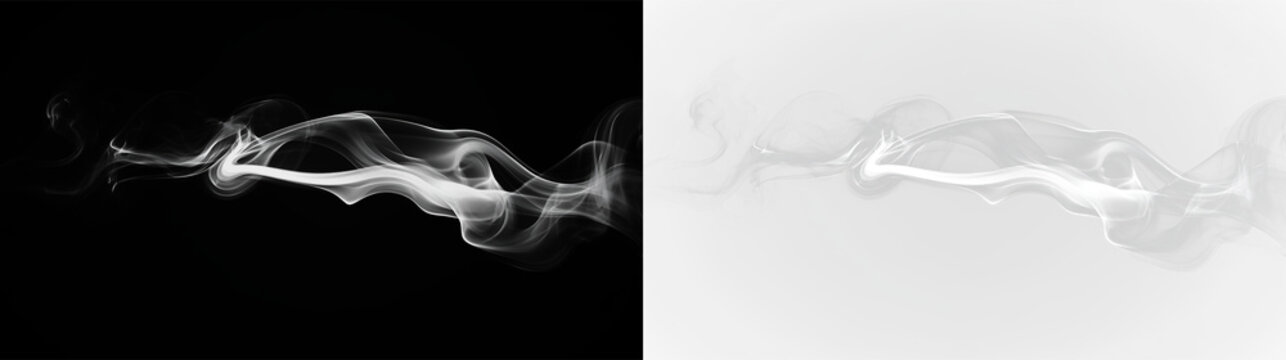 Curved white smoke pattern isolated on transparent background showcasing smooth lines and flowing shapes, PNG with a light overlay