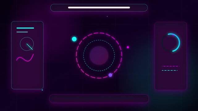 Futuristic holographic user interface with neon elements and digital controls