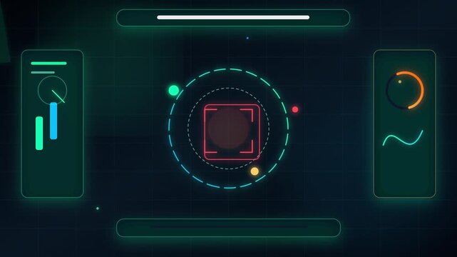 Futuristic digital interface with circular progress and graphs