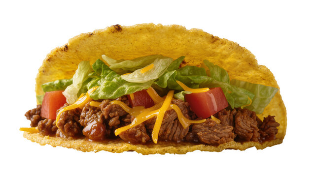 Crunchy taco with ground beef lettuce tomato, and cheese