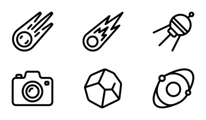 Space Icons: Meteorites, Satellite, Camera, Asteroid, Orbit, Vector Set © Zihad