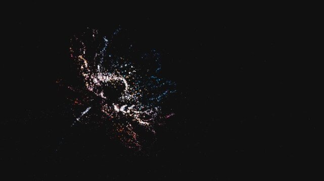 4K abstract flower silhouette formed by gold glowing particles and dust on black background for premium technology nature digital artificial intelligence and luxury wellness concept.