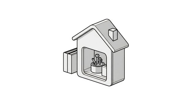 Isometric house icon showing a toolbox inside