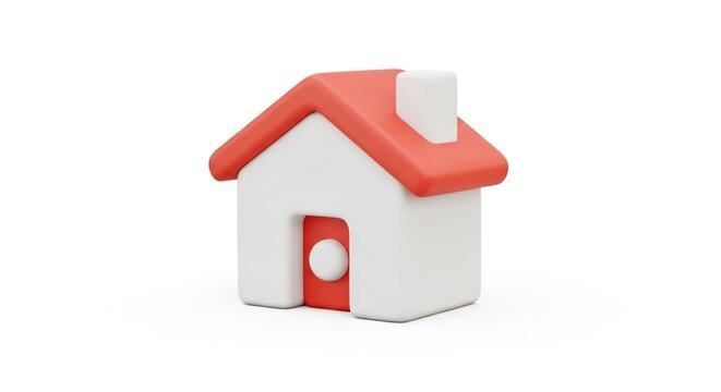 Small 3d house icon with red roof