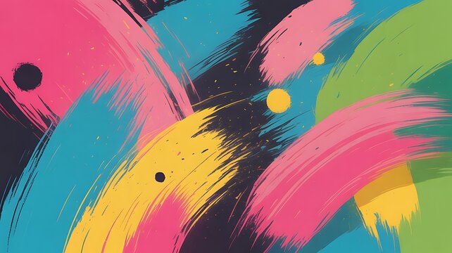 Abstract brush strokes in bright colors on black background with abstract