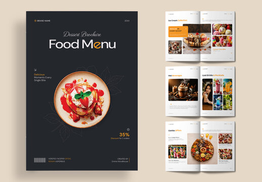 Creative Dessert Food Menu Brochure Template for Bakery Cafe
