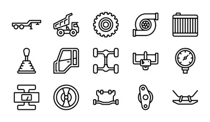 Automotive Parts Icons, Truck Components Vector Set, Vehicle Mechanics Symbols Collection © Atik