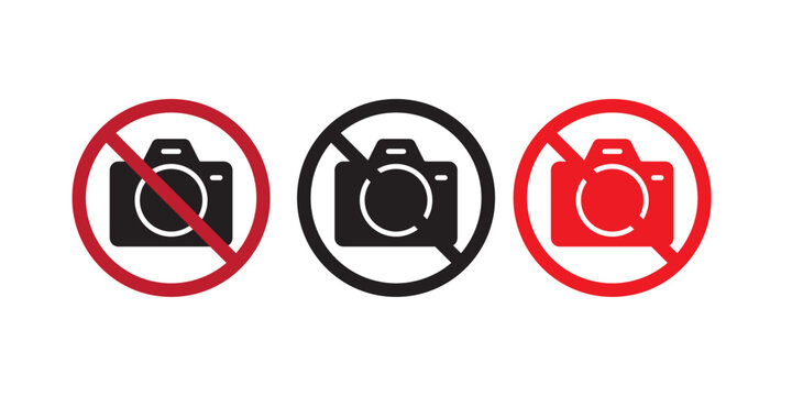 No Camera Sign Vector Set, Forbidden Photography Icon Collection, Prohibited Camera Warning Symbol, No Photo Allowed Silhouette Graphic