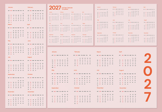 2027 Calendar Templates - Full Year Modern Minimal Design Layout