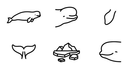 Beluga Whale Icons, Arctic Wildlife Vector Graphics, Marine Mammal Illustrations, Simple Line Art © Mahir