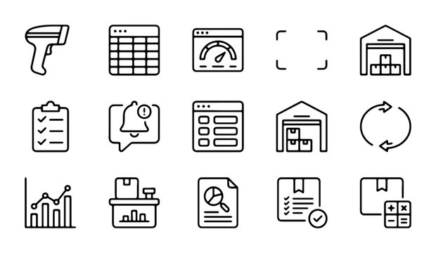Logistics Icons Set, Warehouse, Barcode Scanner, Delivery, Analytics, Business Operations
