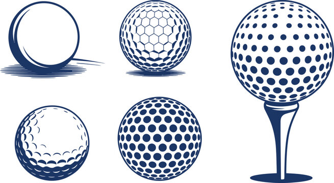 Set of golf balls and tee in dark blue