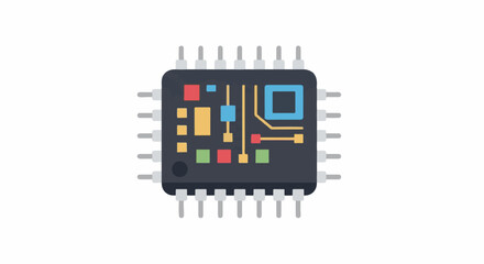 Fototapeta premium Flat design illustration of a dark gray integrated circuit chip with multiple pins