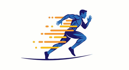 Fototapeta premium Dynamic blue runner with orange and yellow streaks, representing speed