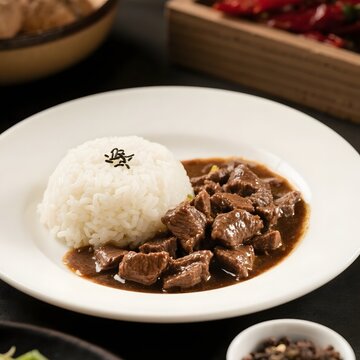 4k high quality Ai generative HD photo realistic background wallpaper food menu restaurant cafe dining beef steak tenderloin sirloin medium rare black pepper rice butter gravy sauce merica daging