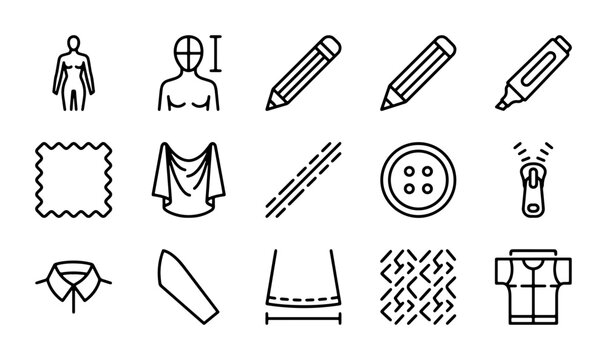 Tailoring Icons Set: Sewing, Fashion Design, Garment Creation Tools & Symbols