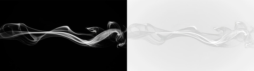 Smoke moving slowly on a transparent background creating flowing shapes and curves in an undefined space, PNG with a light overlay © Liubov