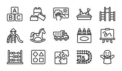 Children's Toy Icons Set, Playtime Graphics, Educational Elements, Kindergarten Graphics, Vector Art © Omar