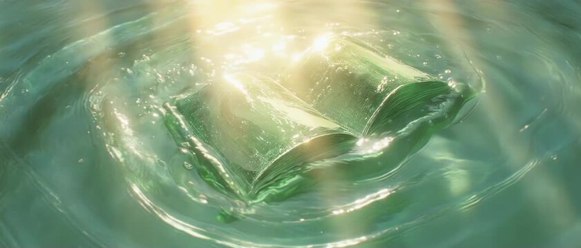 Smooth flowing water and liquid jade stone forming a book
