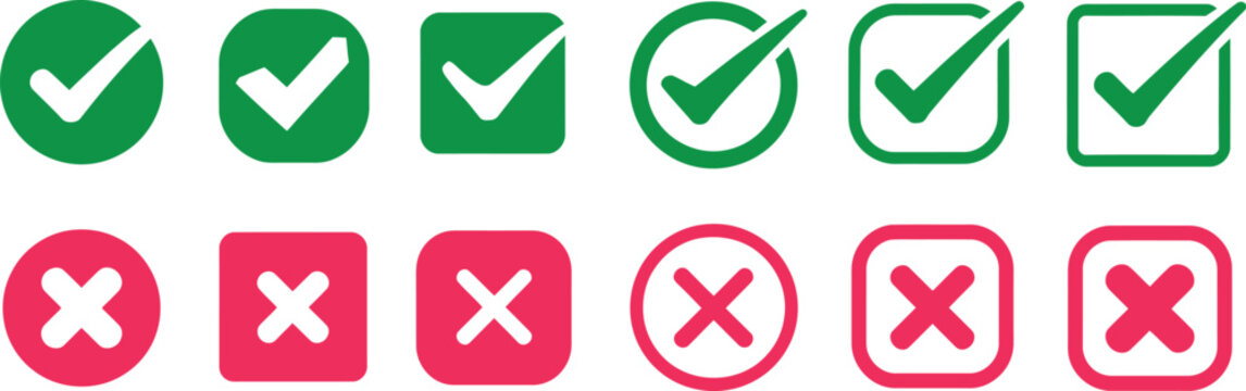 Set of green check marks and red cross