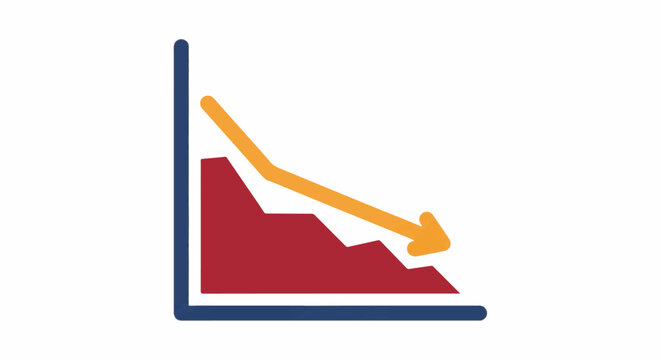 Downward trending graph with red bars and orange arrow