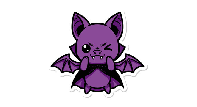 Cute purple bat character winking with small fangs.
