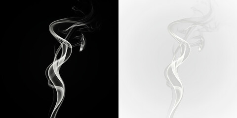 Swirling white smoke rises in a graceful manner against a clear background during a still moment, PNG with a light overlay © Liubov