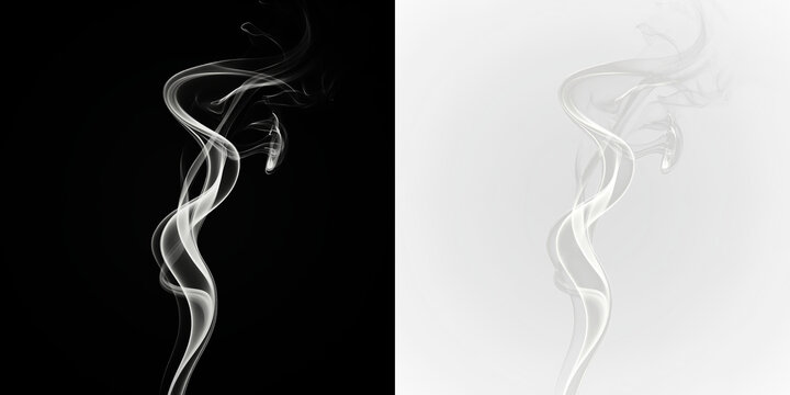 Swirling white smoke rises in a graceful manner against a clear background during a still moment, PNG with a light overlay