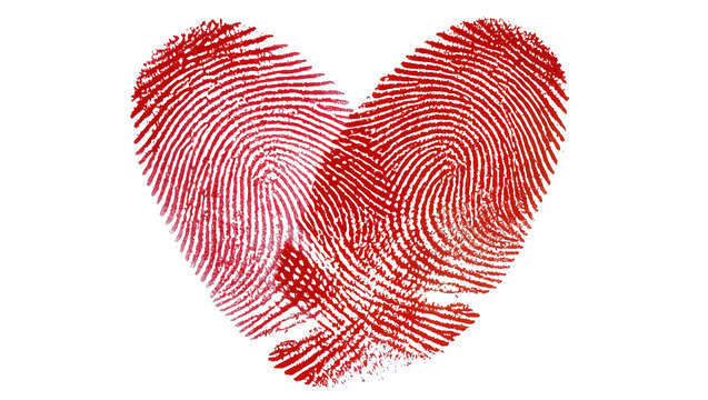 Red fingerprint forming a heart shape