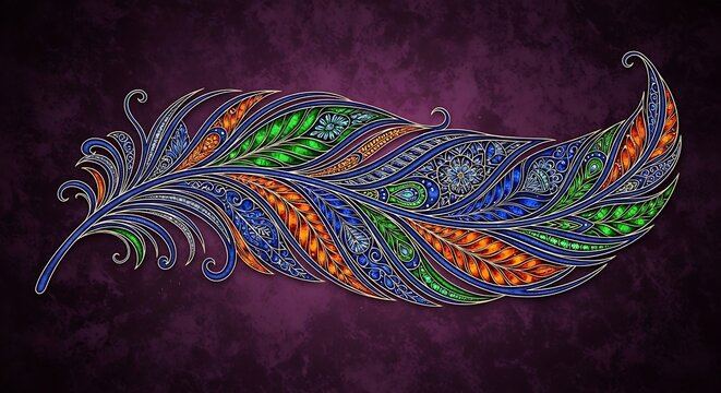 Intricate decorative peacock feather illustration with ornate floral patterns