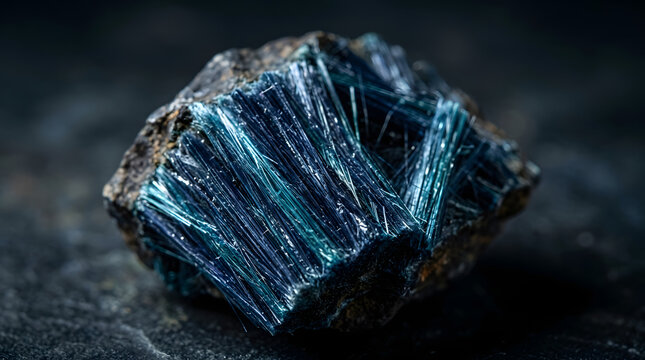 Macro Close Up of Blue Fibrous Crystal Mineral Formation Rare Geological Specimen