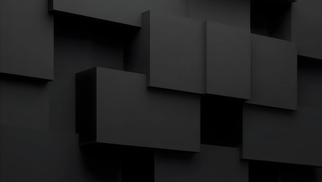 Abstract minimalist black 3D geometric shapes and luxury dark textured background.