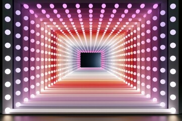 Fototapeta premium Neon light tunnel corridor with geometric LED dots and colorful illuminated pathway