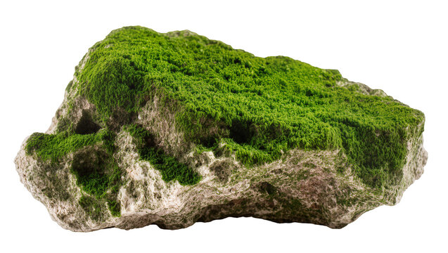 Mossy rock with rough texture and green vegetation
