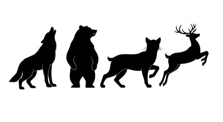 Fototapeta premium North American Wildlife Silhouette Collection Featuring Four Animals.