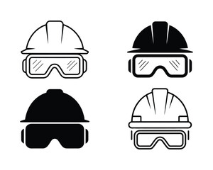 Fototapeta premium Four safety helmets and goggles icons