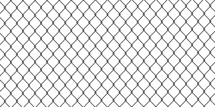 Steel wire chain link fence seamless pattern. Metal lattice with rhombus, diamond shape silhouette. Grid fence background.