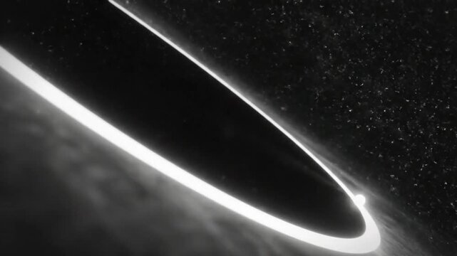 Black hole's event horizon and accretion disk with bright surrounding light and particle detail animation