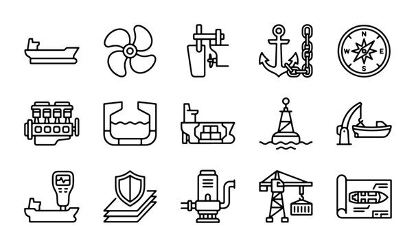 Nautical Icons Set: Marine Navigation, Ship Parts, and Maritime Symbols Vector Collection