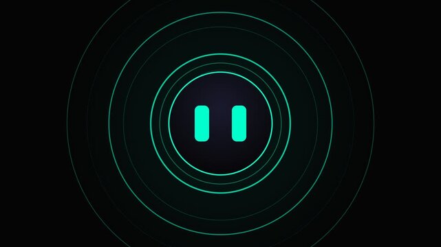 Animated Futuristic Glowing Pause Button with Digital HUD Rings