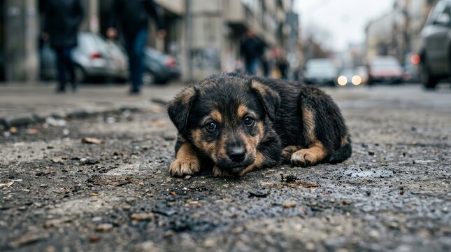 A forsaken dog looks out with innocent eyes, illustrating the problem of abandoned animals.